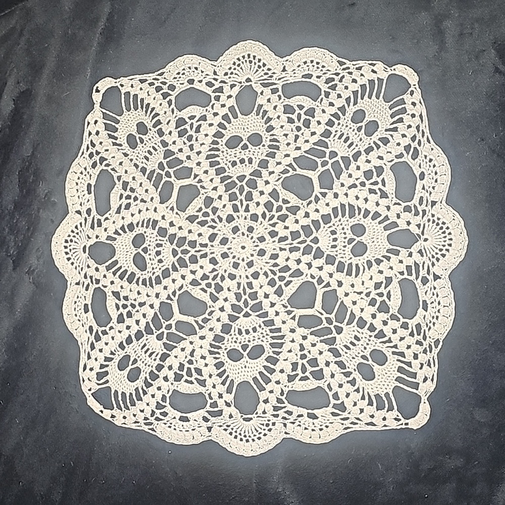 Death by Popcorn Hand Crochet Doily White Skull New HANDMADE Home skulls New NWT